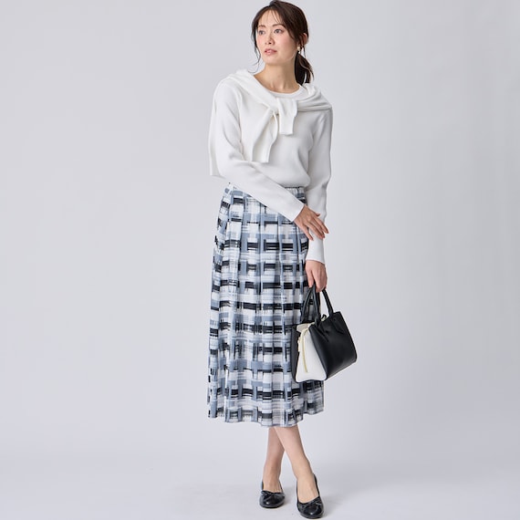 かすりチェック柄フレアスカート (35106) 8枚目画像
