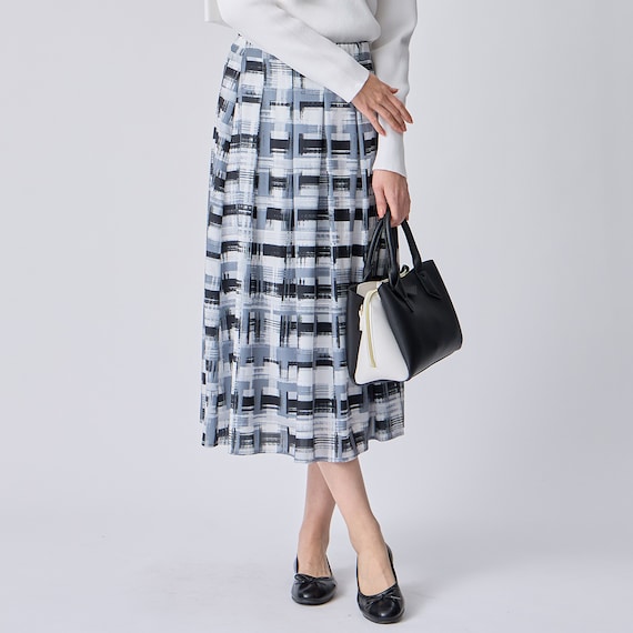 かすりチェック柄フレアスカート (35106) 1枚目画像