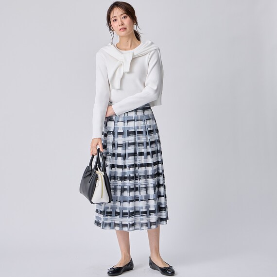 かすりチェック柄フレアスカート　(35106) 3枚目画像