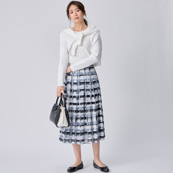 かすりチェック柄フレアスカート (35106) 3枚目画像