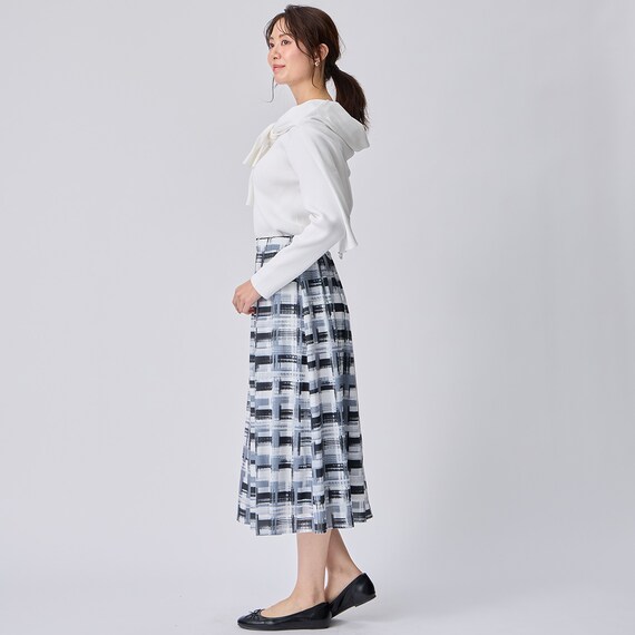 かすりチェック柄フレアスカート　(35106) 4枚目画像