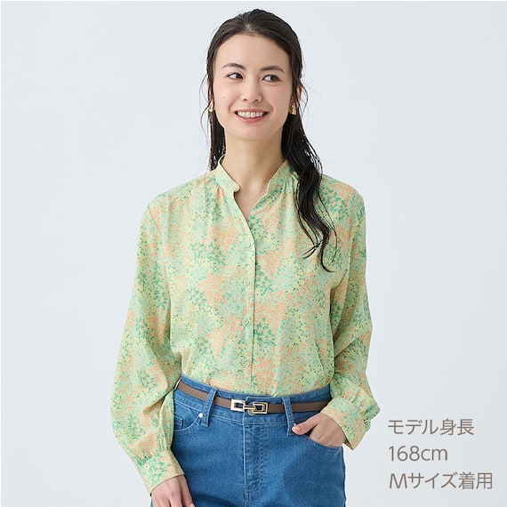 花柄ギャザー前開きブラウス (55115) 1枚目画像