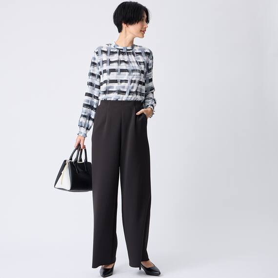 かすりチェック柄プチハイネックブラウス　(55116) 2枚目画像