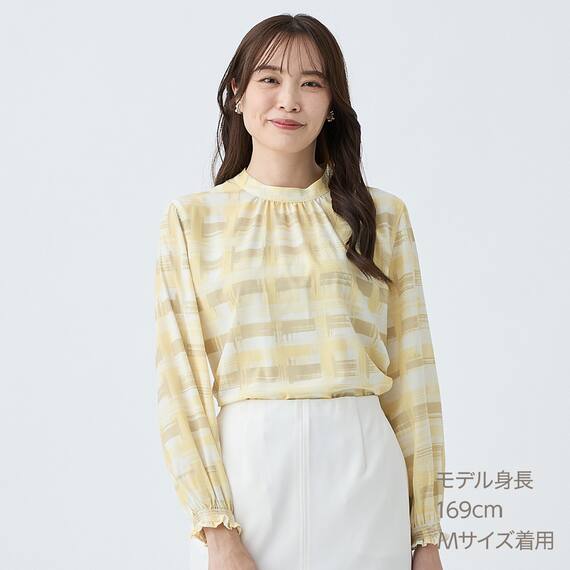 かすりチェック柄プチハイネックブラウス　(55116) 5枚目画像