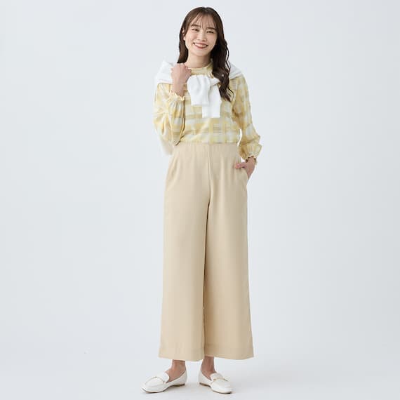 かすりチェック柄プチハイネックブラウス (55116) 10枚目画像