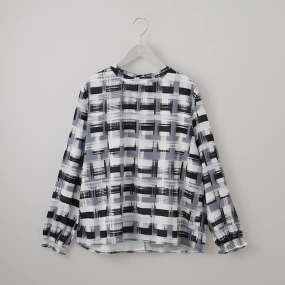 かすりチェック柄プチハイネックブラウス (55116) 11枚目画像