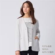 麻調ライトノーカラーＶネックジャケット　(15109)