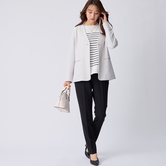 麻調ライトノーカラーＶネックジャケット　(15109) 3枚目画像