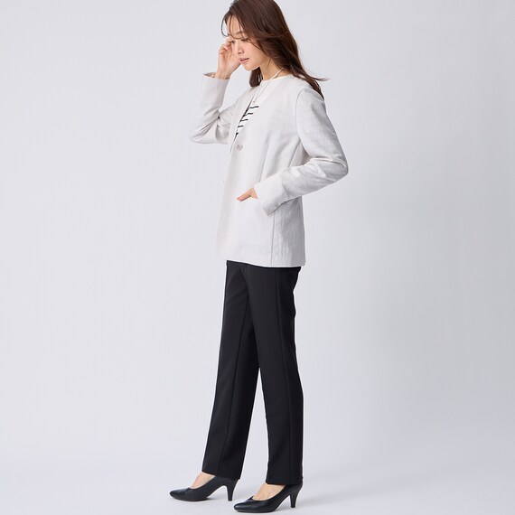 麻調ライトノーカラーＶネックジャケット　(15109) 4枚目画像