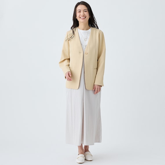 麻調ライトノーカラーVネックジャケット (15109) 9枚目画像