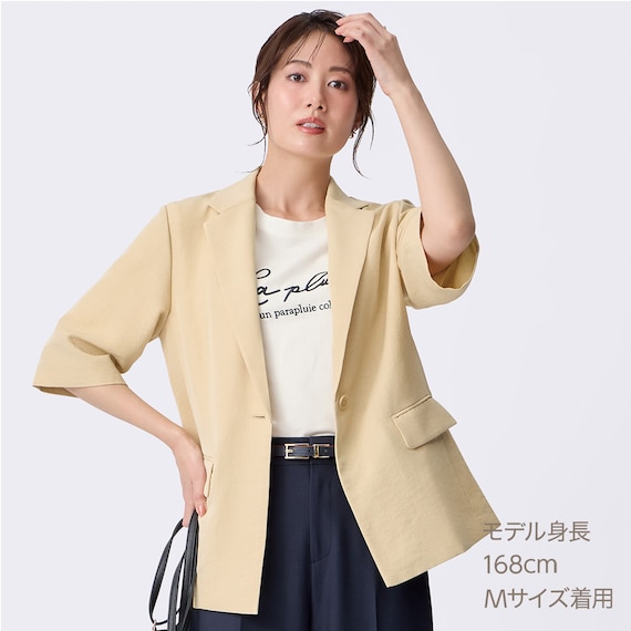 麻調ライト半袖テーラードジャケット (15110) 3枚目画像