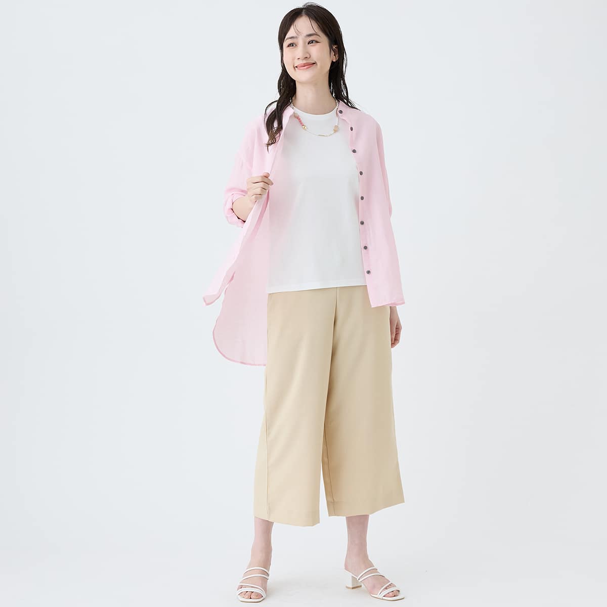 麻混バンドカラーチュニックシャツ (55121) | ニトリネット【公式
