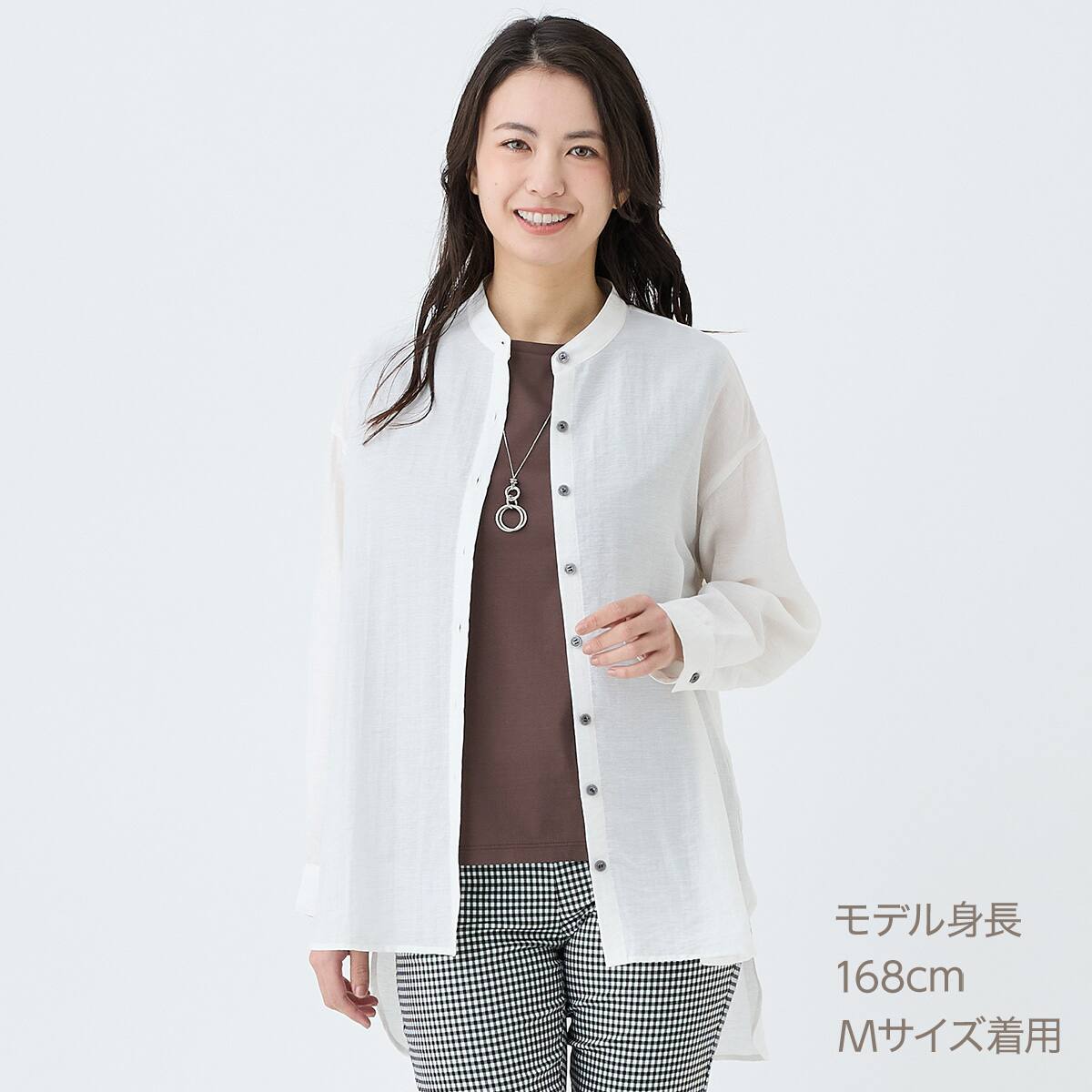 麻混バンドカラーチュニックシャツ (55121) | ニトリネット【公式