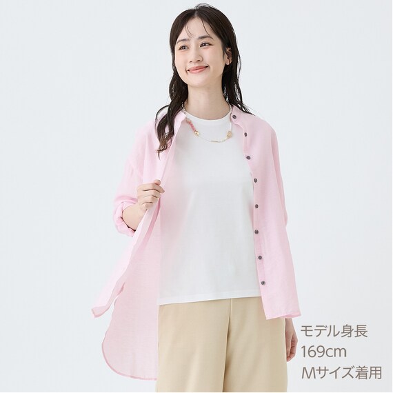 麻混バンドカラーチュニックシャツ　(55121) 3枚目画像