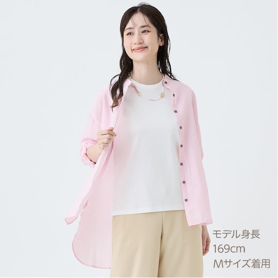 麻混バンドカラーチュニックシャツ (55121) 3枚目画像