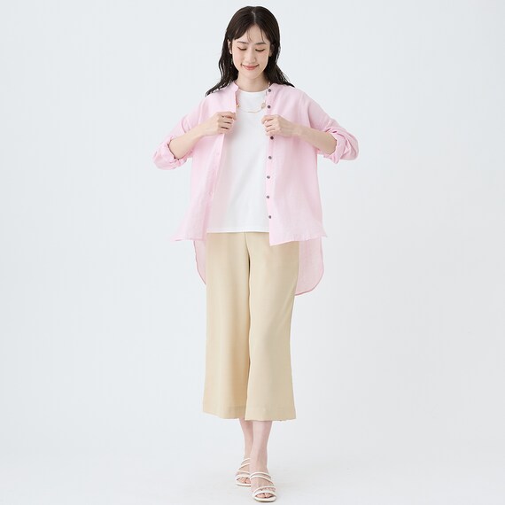 麻混バンドカラーチュニックシャツ　(55121) 5枚目画像