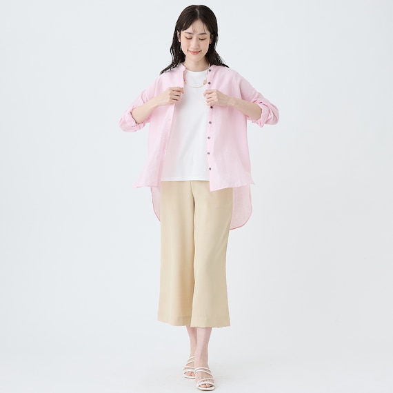 麻混バンドカラーチュニックシャツ (55121) 5枚目画像