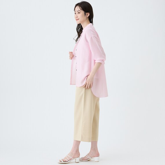 麻混バンドカラーチュニックシャツ　(55121) 6枚目画像