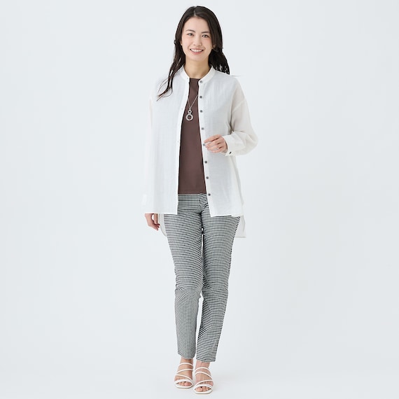 麻混バンドカラーチュニックシャツ (55121) 9枚目画像