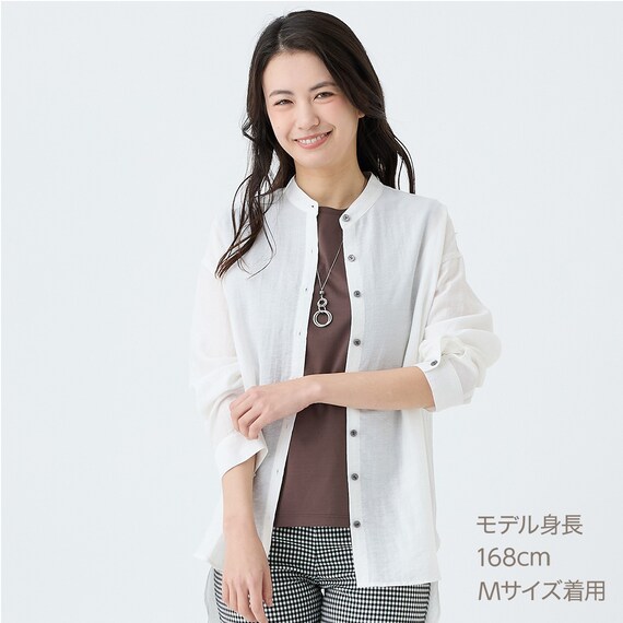 麻混バンドカラーチュニックシャツ　(55121) 10枚目画像