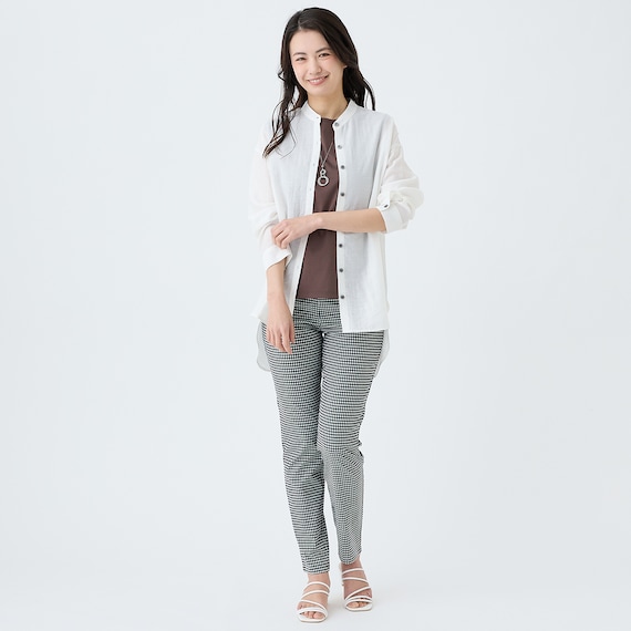 麻混バンドカラーチュニックシャツ (55121) 11枚目画像