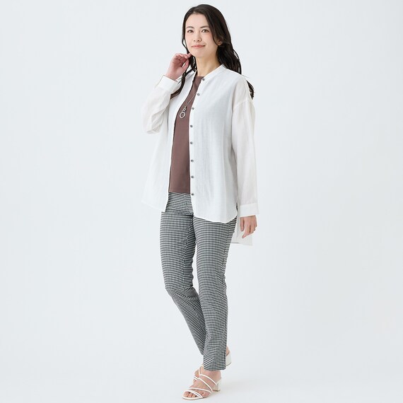 麻混バンドカラーチュニックシャツ　(55121) 12枚目画像