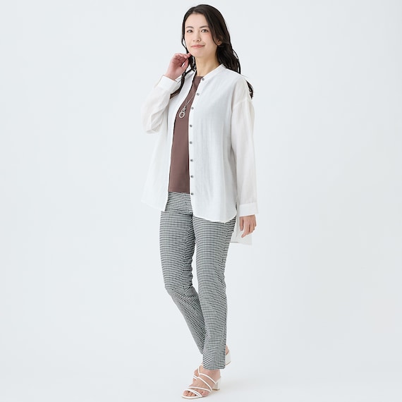 麻混バンドカラーチュニックシャツ (55121) 12枚目画像