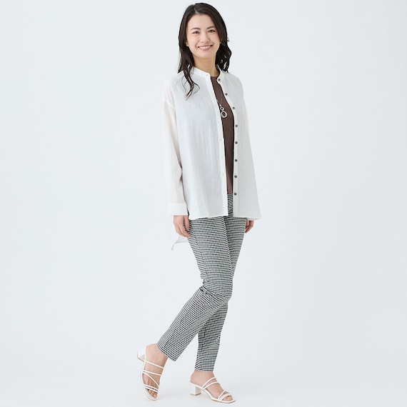 麻混バンドカラーチュニックシャツ (55121) 13枚目画像