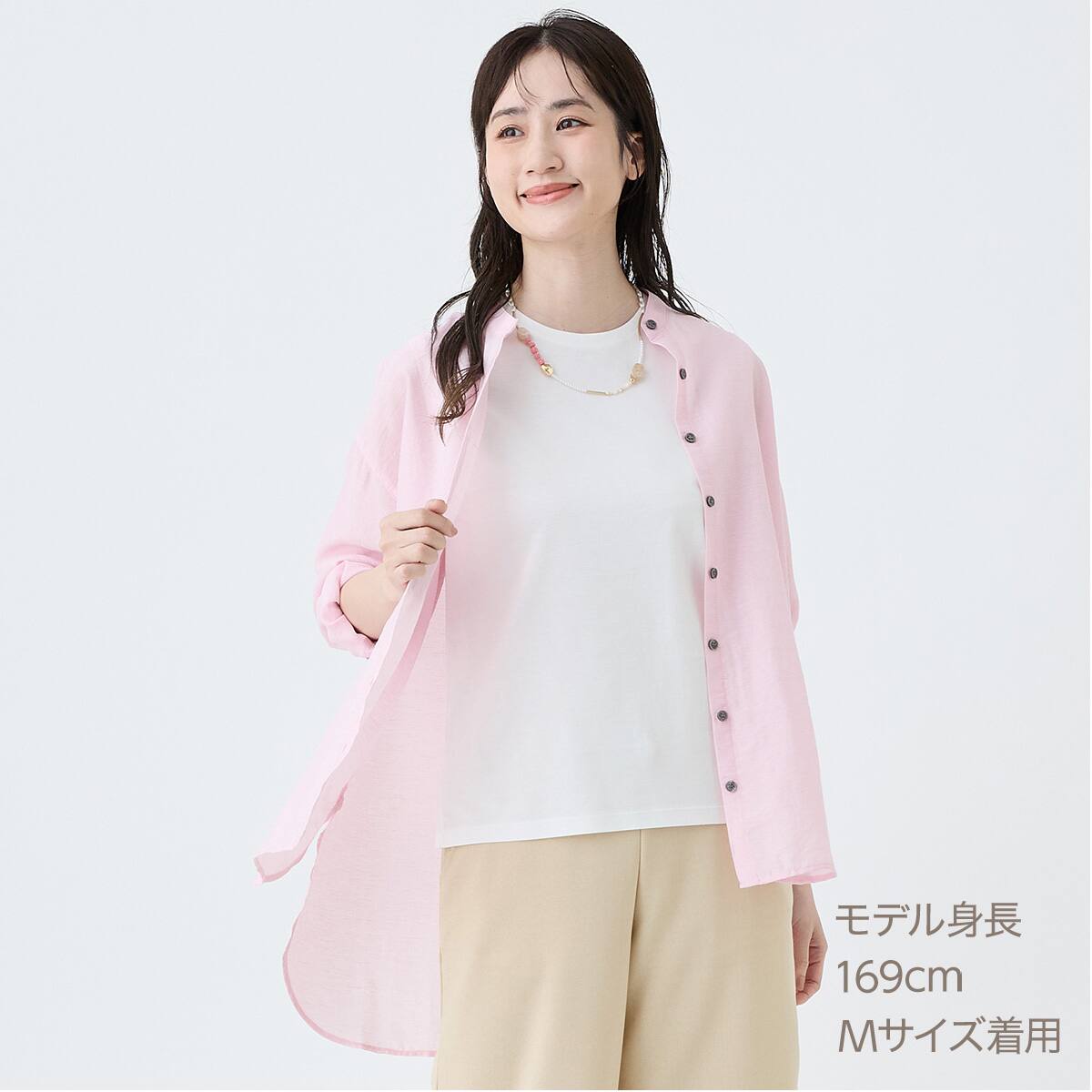 麻混バンドカラーチュニックシャツ (55121) | ニトリネット【公式