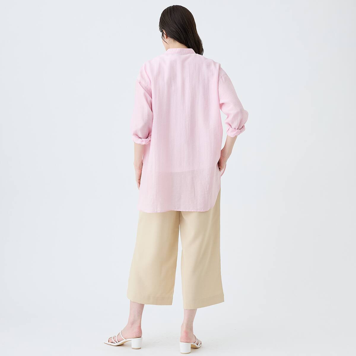 麻混バンドカラーチュニックシャツ (55121) | ニトリネット【公式