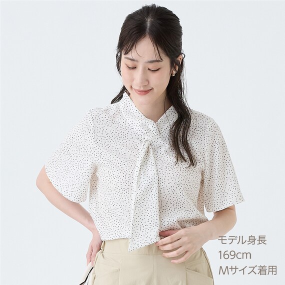 ランダムドットプリントボウタイブラウス　(55127) 1枚目画像