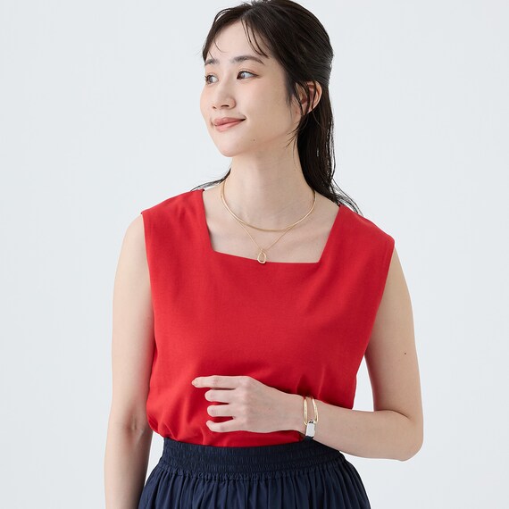 ハーフダブルフロントスクエアネックタンクトップ　(65138) 3枚目画像