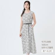 接触冷感更紗柄レーヨンワンピースレギュラー丈　(45119)