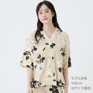 ひんやりレーヨン素材ルームウェア襟付きシャツ　(55140)