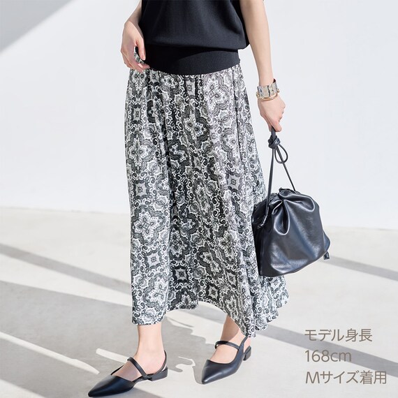 接触冷感ＵＶカットスラブペイズリープリントスカート　(35111) 1枚目画像