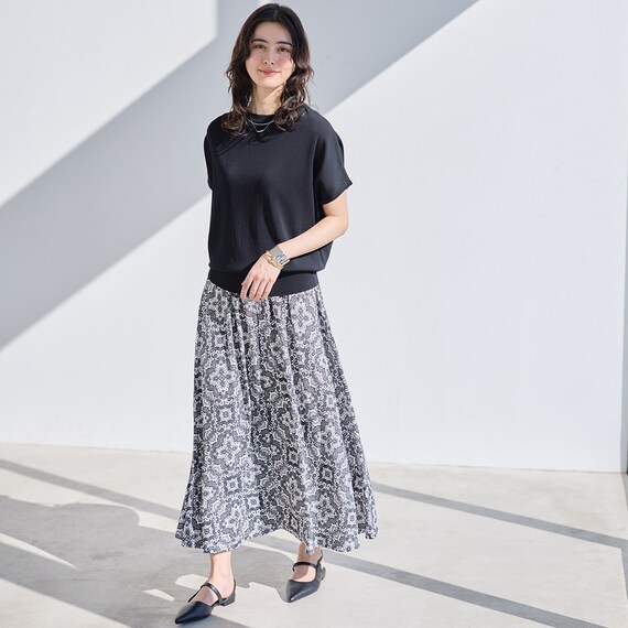 接触冷感ＵＶカットスラブペイズリープリントスカート　(35111) 4枚目画像