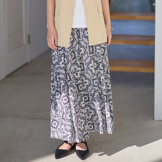 接触冷感ＵＶカットスラブペイズリープリントスカート　(35111) 5枚目画像