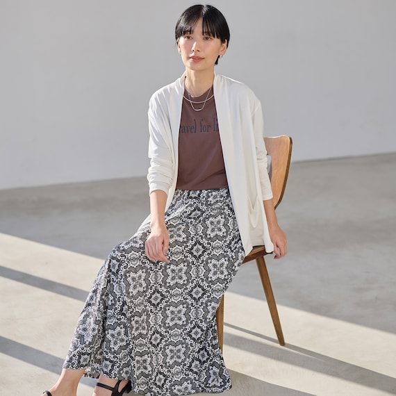 接触冷感UVカットスラブペイズリープリントスカート (35111) 7枚目画像