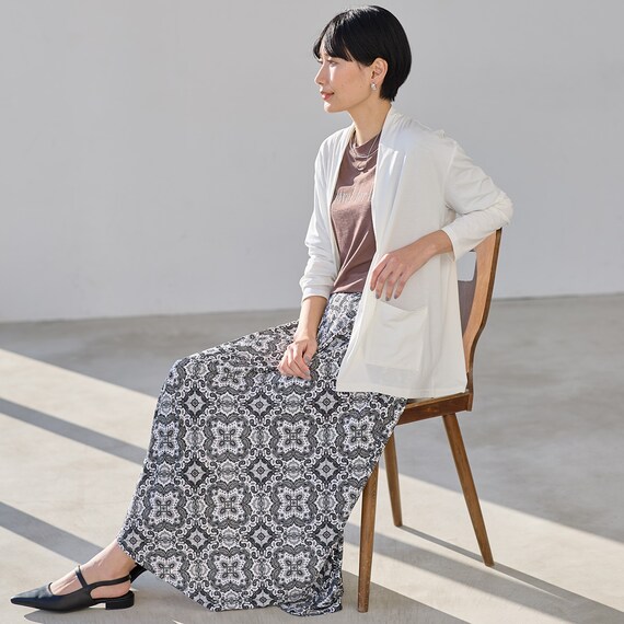 接触冷感ＵＶカットスラブペイズリープリントスカート　(35111) 8枚目画像