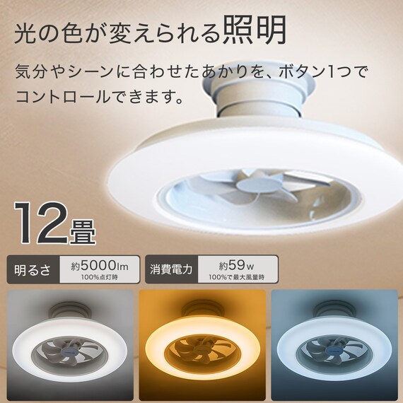 ルミナスLED ライト付き シーリングファン(12J) 5枚目画像