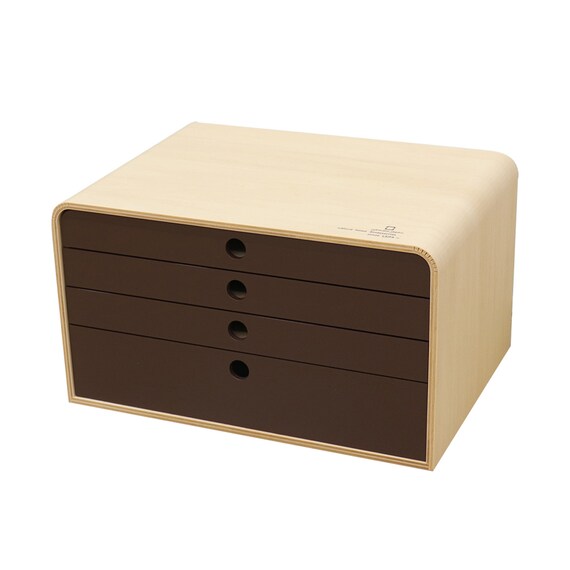 【日本製】木製A4ファイルケース4段 (ブラウン) 1枚目画像