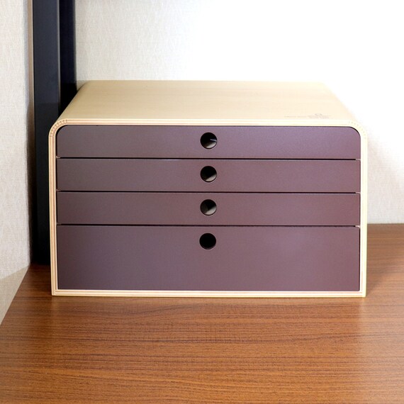 【日本製】木製A4ファイルケース4段 (ブラウン) 6枚目画像