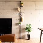 【簡単】ワンタッチ式 突っ張りポールハンガー トレー&ミラー付きセット(ブラック) 1枚目画像