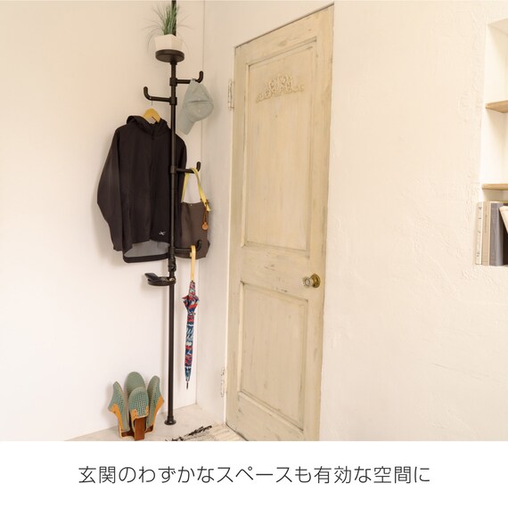 【簡単】ワンタッチ式 突っ張りポールハンガー トレー＆ミラー付きセット(ブラック) 5枚目画像