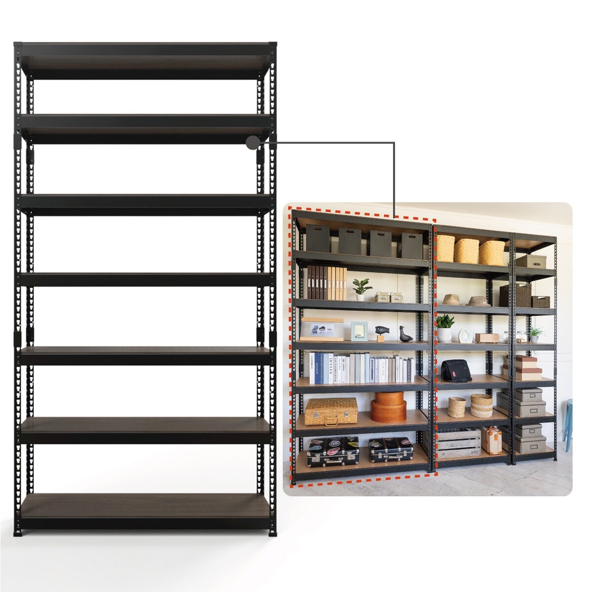 METAL & WOOD】高耐荷重 シェルフ7段 幅121cm(ブラック) | ニトリ