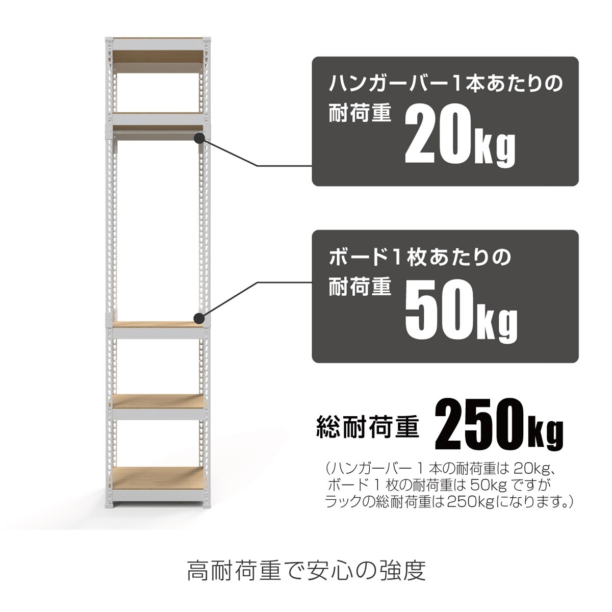 METAL & WOOD】高耐荷重 ハンガーラック 幅51cm 5段 ハンガー