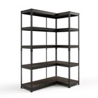 【METAL & WOOD】高耐荷重 シェルフ5段 幅81cm×シェルフ5段 幅81cm 連結セット(ブラック) 1枚目画像