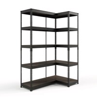 【METAL & WOOD】高耐荷重 シェルフ5段 幅81cm×シェルフ5段 幅81cm 連結セット(ブラック)