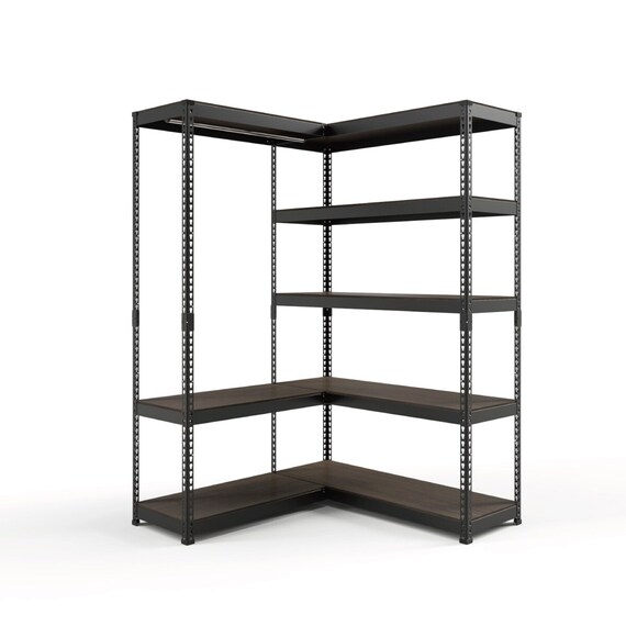 METAL & WOOD】高耐荷重 ハンガーラック 幅81cm×シェルフ5段 幅121cm 