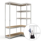 【METAL & WOOD】高耐荷重 ハンガーラック 幅81cm×シェルフ5段 幅81cm 連結セット(ホワイト/メッシュボード付き) 1枚目画像